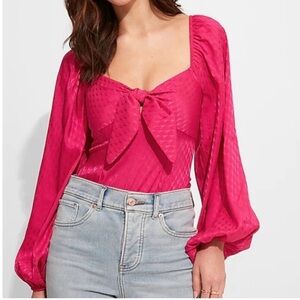 💖Express Satin Jacquard Tie Front Thong Bodysuit